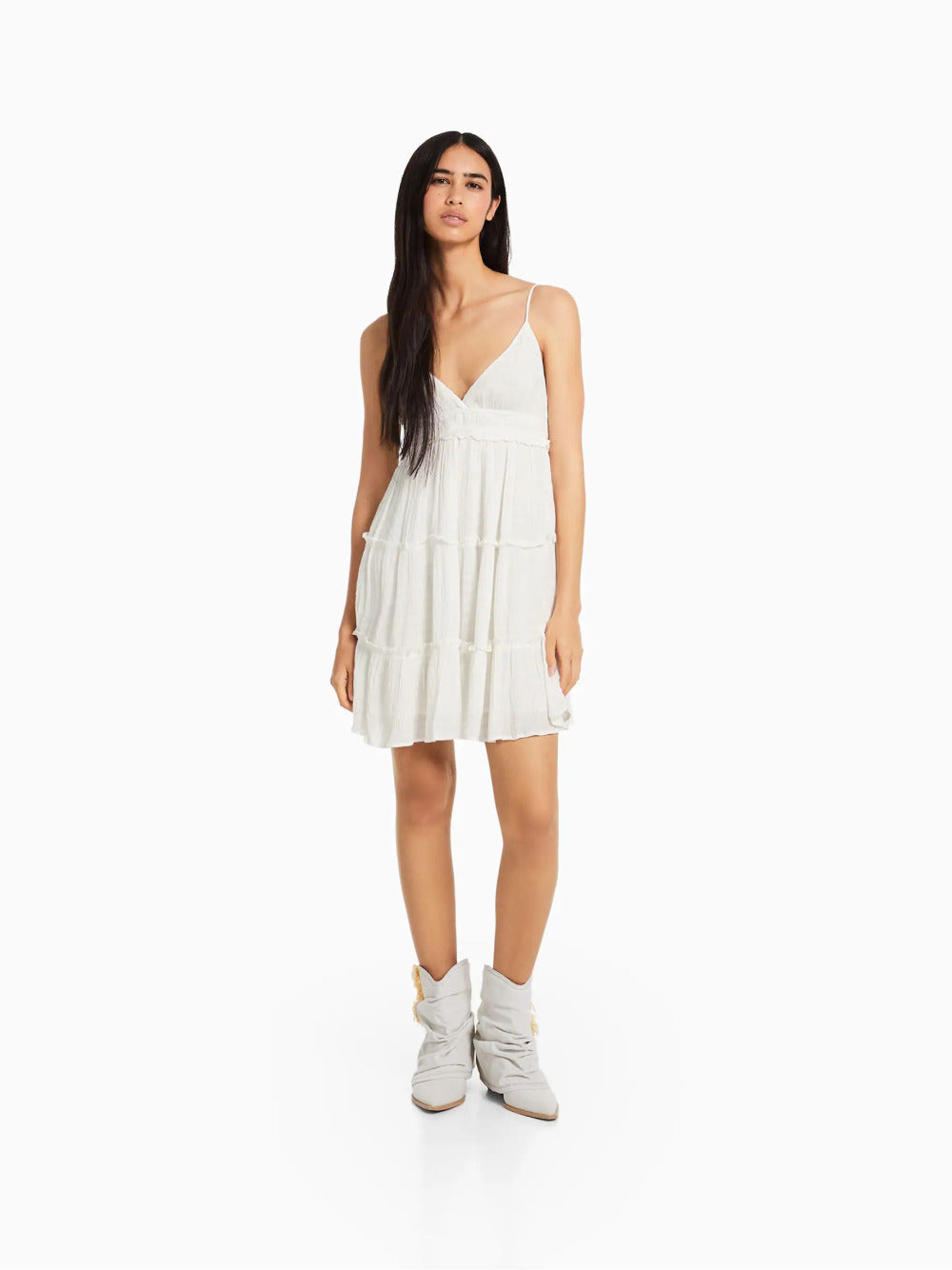Mini dress with ruffled straps