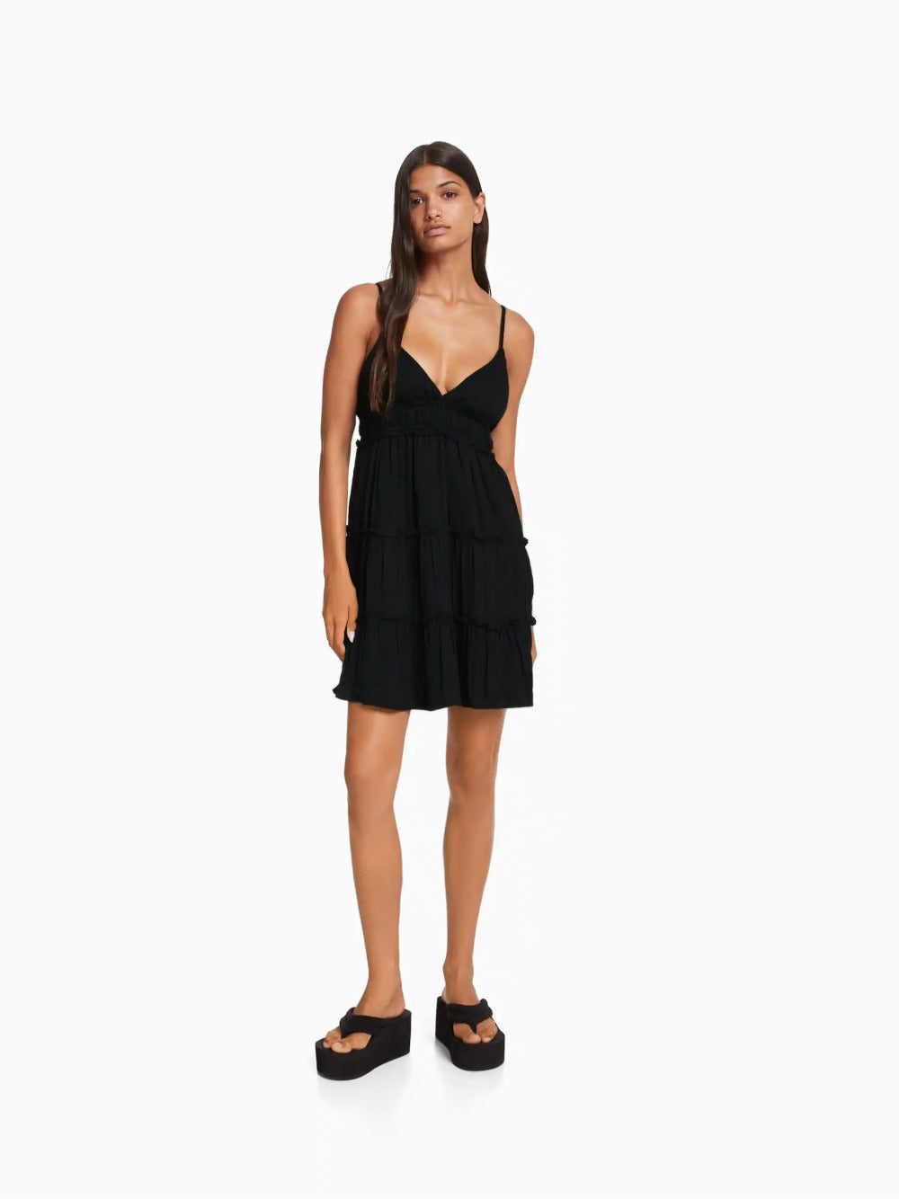 Mini dress with ruffled straps