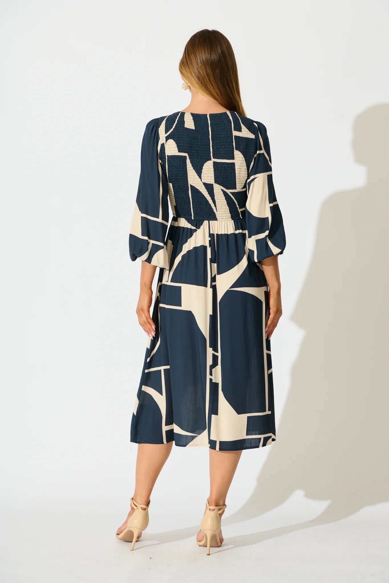Calissa Midi Dress in Navy Linen Blend