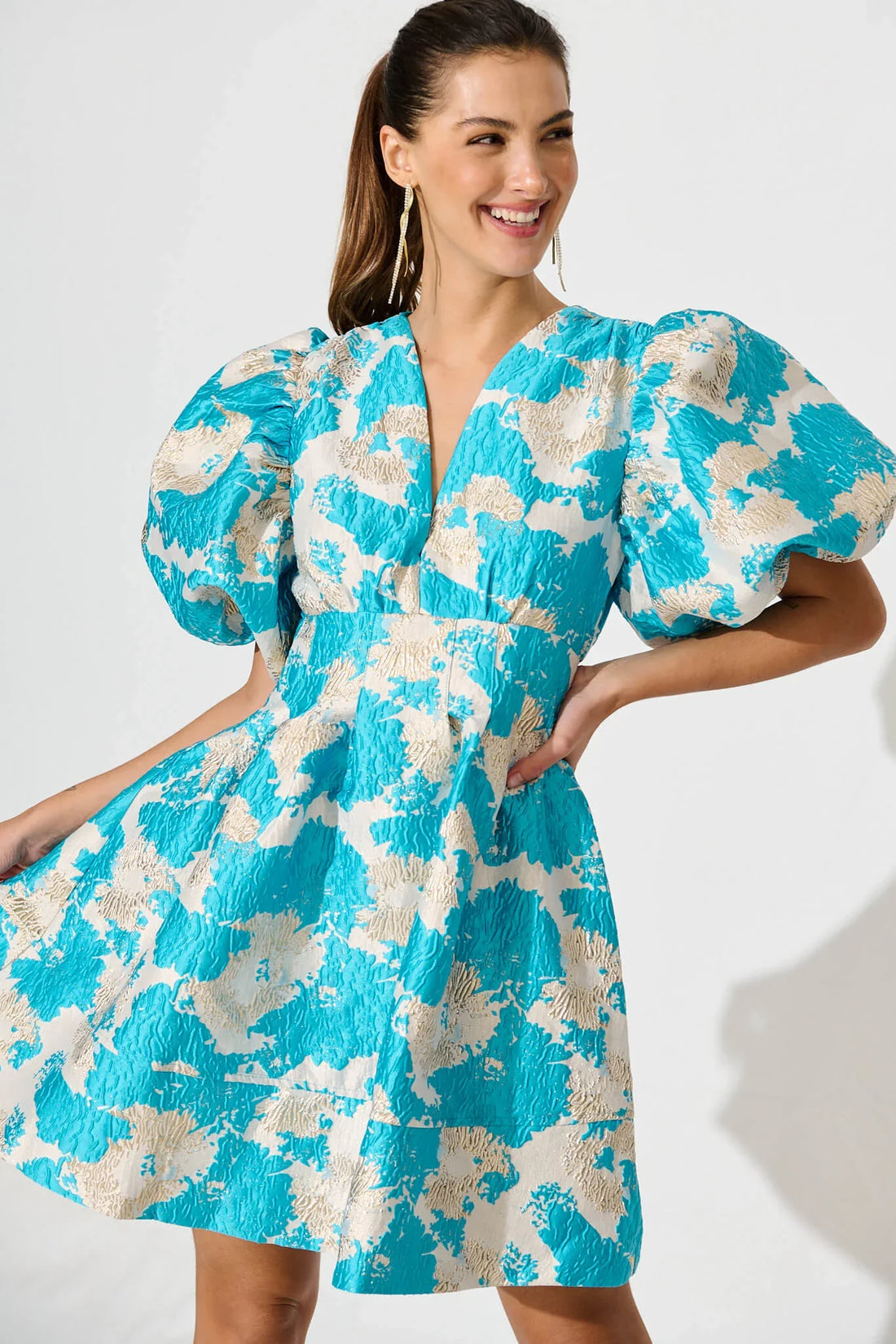 Paris Dream Dress – Gold Aqua Jacquard