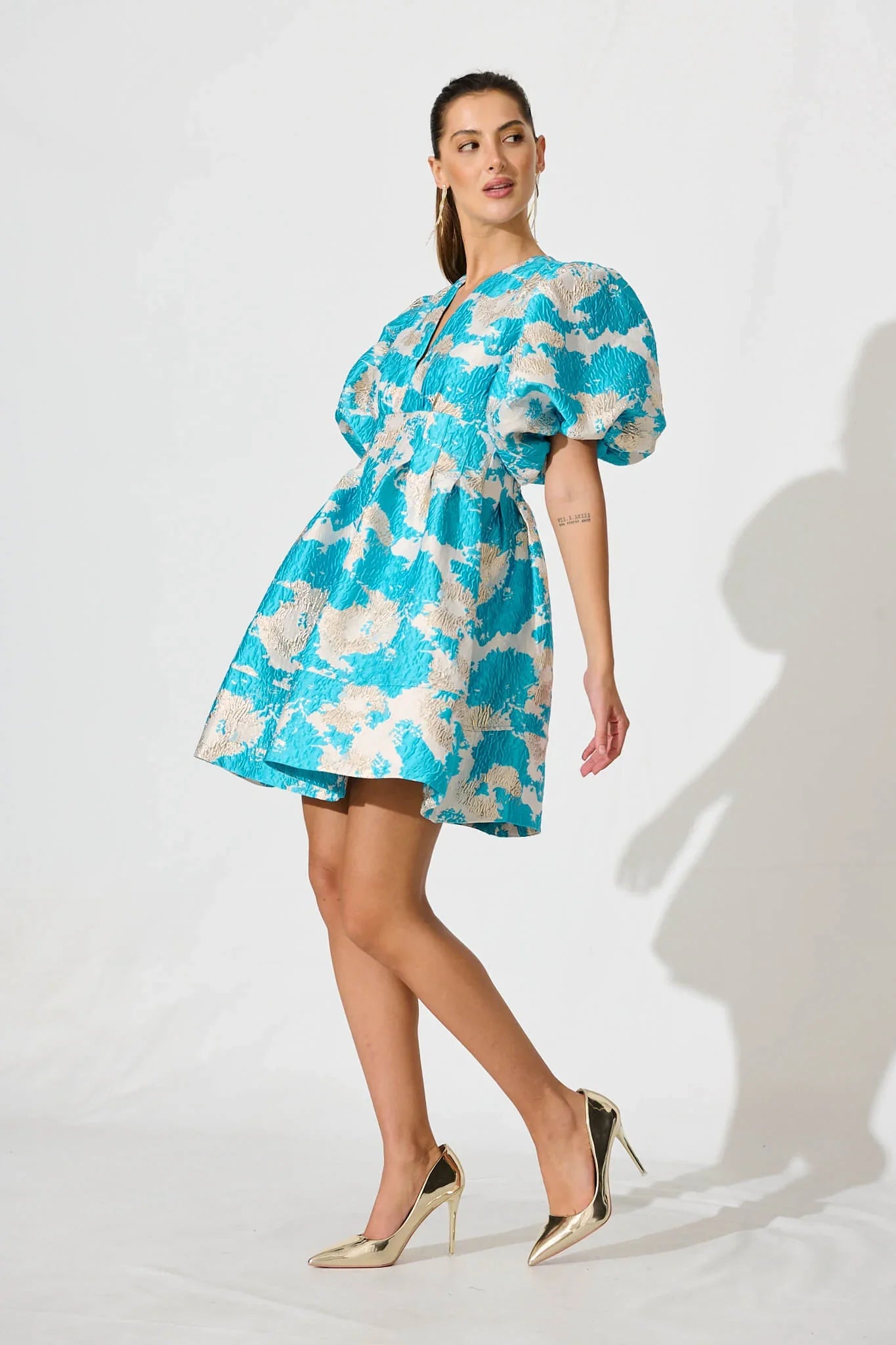 Paris Dream Dress – Gold Aqua Jacquard