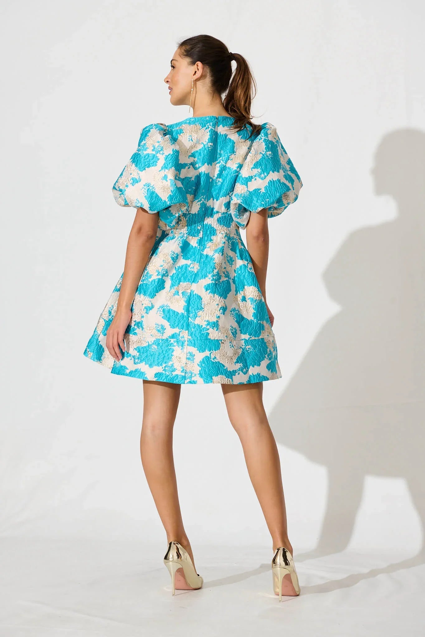 Paris Dream Dress – Gold Aqua Jacquard