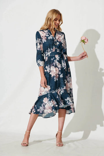 Jemimah Midi Teal Blush Floral