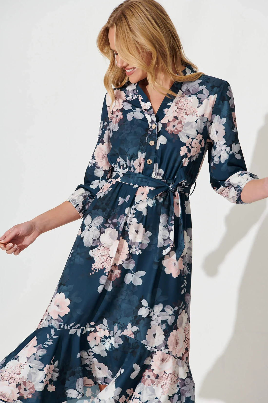 Jemimah Midi Teal Blush Floral