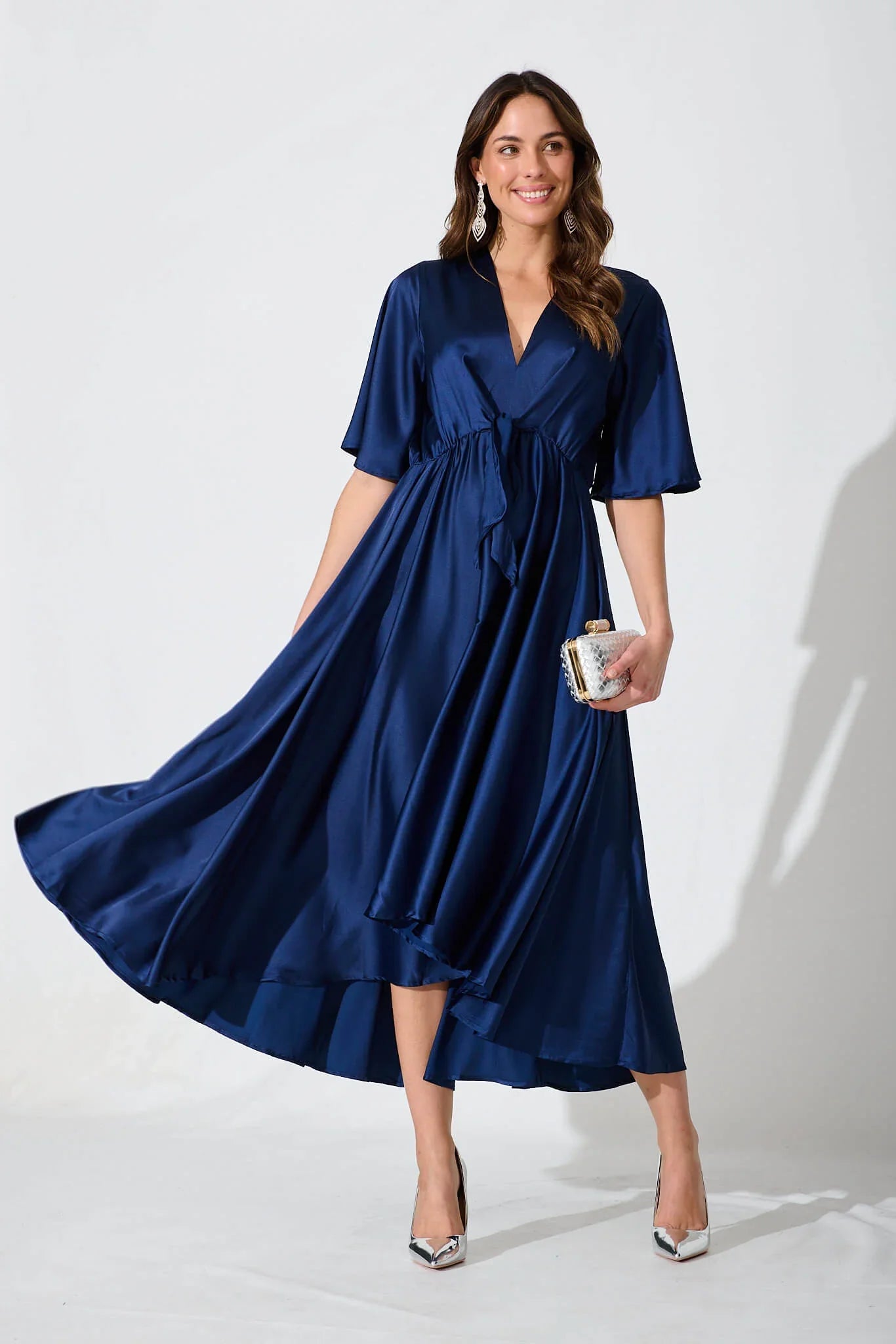 Helsinki Maxi Dress In Navy Satin
